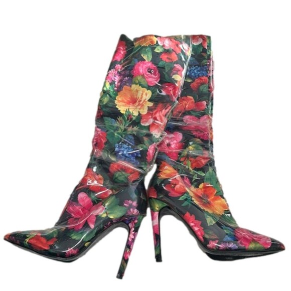 Lemon Drop by Privileged Thigh High Heel Floral Fashion Rain Boots - Picture 4 of 10